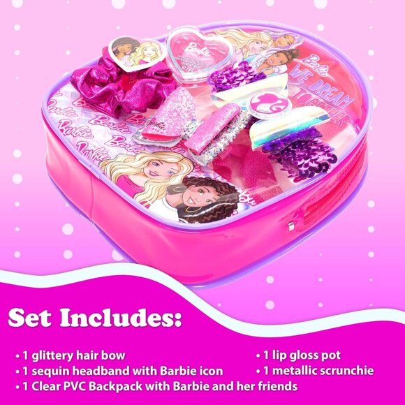 Barbie "We Dream Together" Clear PVC Backpack Set W/ Hair Accs & Lip Gloss Pot - Picture 2 of 3